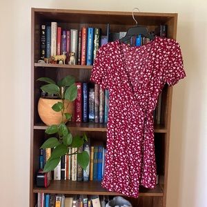 Romwe Red Floral Wrap Dress